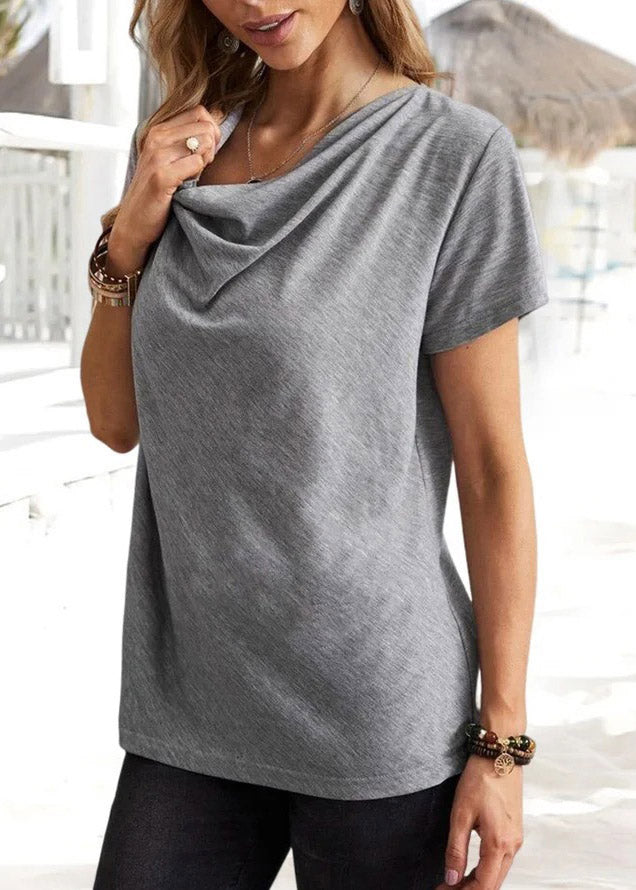 Solid Color Casual Fashion Grey Short Sleeve Women