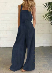 Black Wide Leg Side Button Jumpsuit Linen