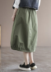 Solid Green Patchwork Cotton Skirt High Waist Pockets Summer