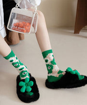 Spring And Summer Green Graffiti Thin Breathable Mid Calf Socks