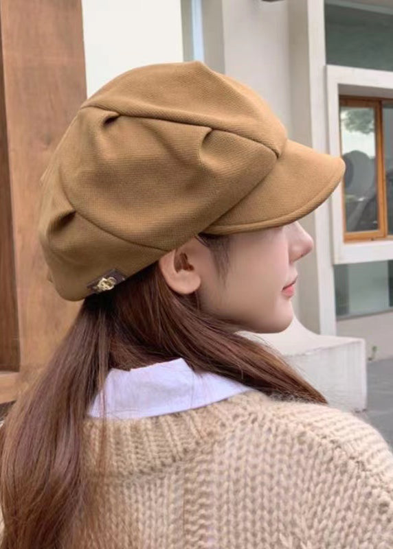 Spring Autumn Fashion Versatile Khaki Wrinkled Breton Hat