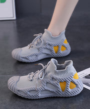 Spring Grey Breathable Mesh Flat Feet Shoes Splicing Cross Strap