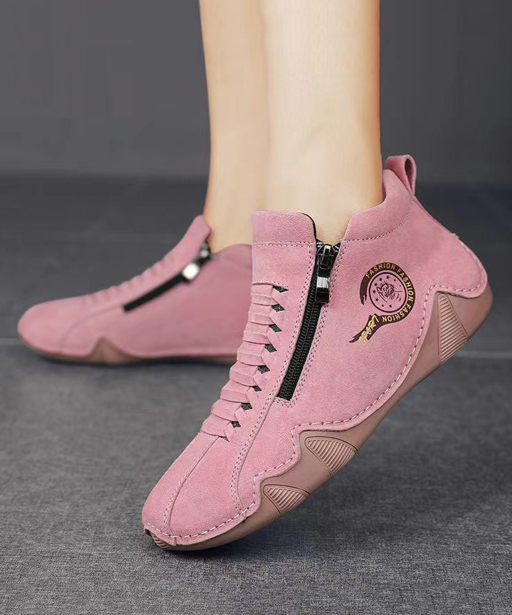 Spring New Pink Comfortable Zipper Spliced Flat Shoes