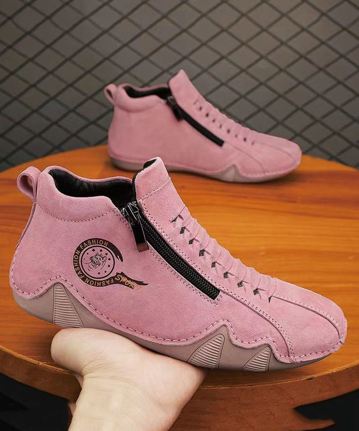 Spring New Pink Comfortable Zipper Spliced Flat Shoes