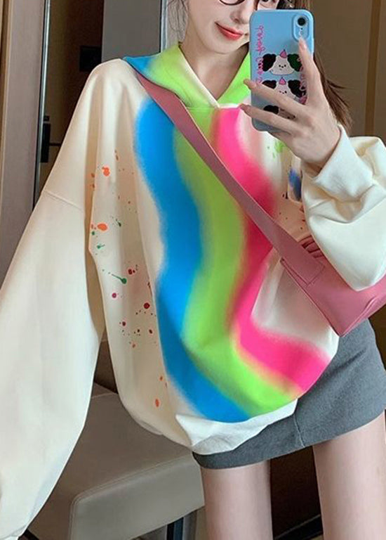 Streetwear Apricot Hooded Tie Dye Cotton Sweatshirts Spring