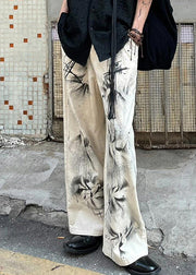 Streetwear Beige Pockets Tie Dye Denim Men Pants Fall