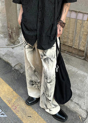 Streetwear Beige Pockets Tie Dye Denim Men Pants Fall