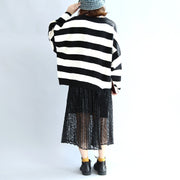 Strip winter woolen tops oversized black and white striped pullover t shirts