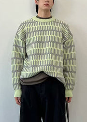 Striped Green O Neck Cozy Knit Men Sweaters Spring