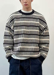 Striped Green O Neck Cozy Knit Men Sweaters Spring