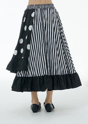 Striped Patchwork Cotton Skirt Ruffled Elastic Waist Summer