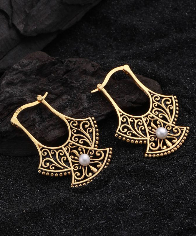 Style Ancient Dharma Gold Pearl Hollowed Out Drop Earrings