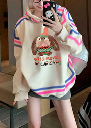 Style Apricot Hooded Cartoon Print Cotton Pullover Streetwear Spring