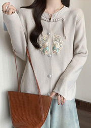 Style Apricot Tassel Button Patchwork Knit Coat Fall