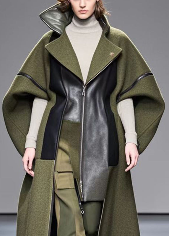 Style Army Green Oversized Patchwork Woolen Coat Outwear Fall