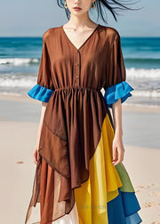 Style Asymmetrical Design Chiffon Patchwork Cotton Dresses Summer