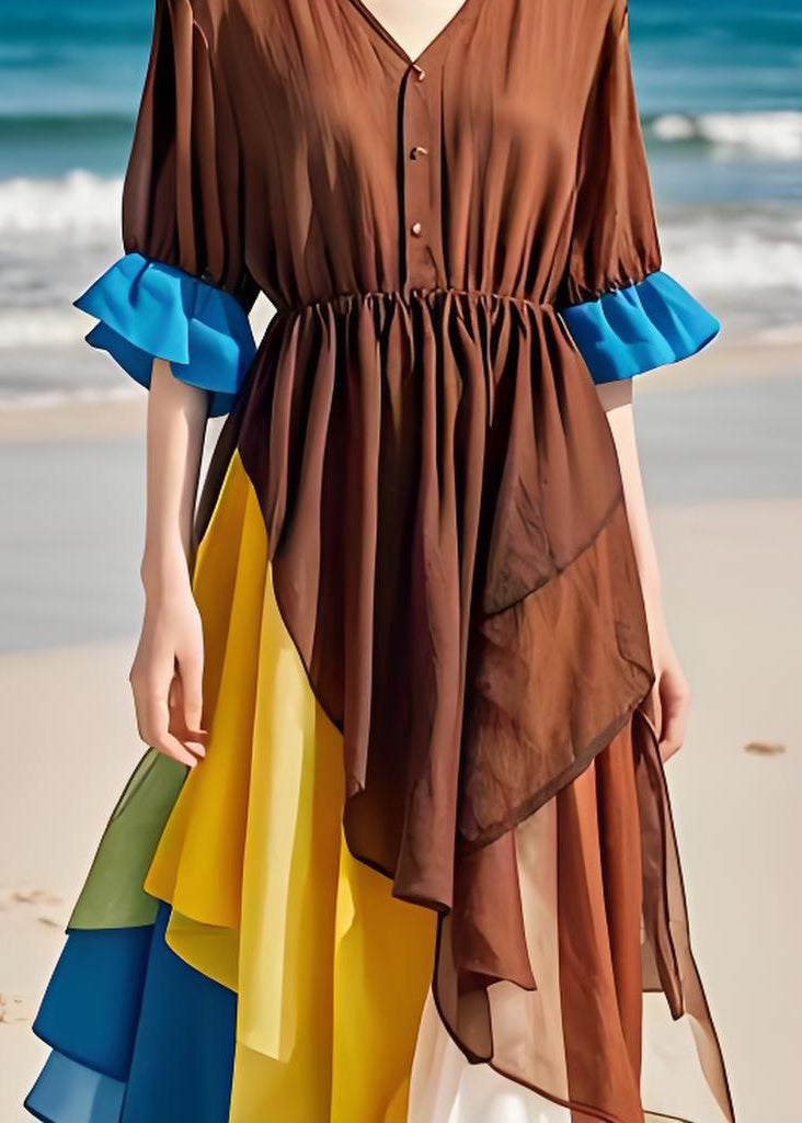 Style Asymmetrical Design Chiffon Patchwork Cotton Dresses Summer
