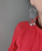 Style Baby Blue Silver Happy Word Tassel Drop Earrings