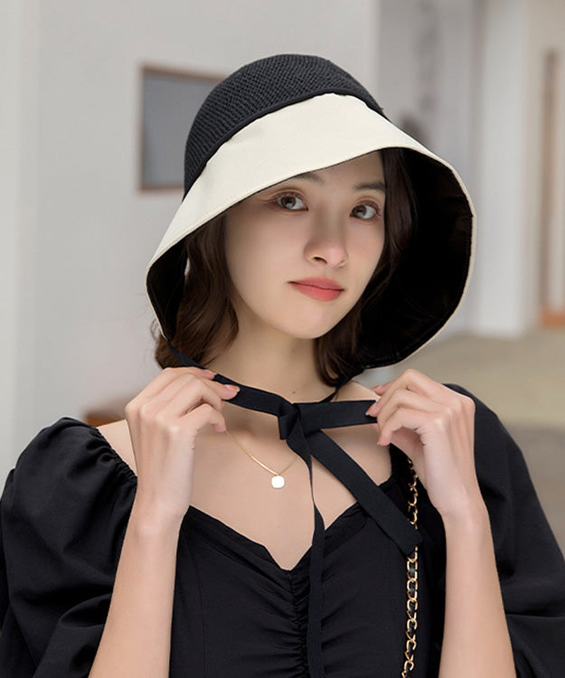 Style Beige Black Patchwork Neck TIie Bucket Hat