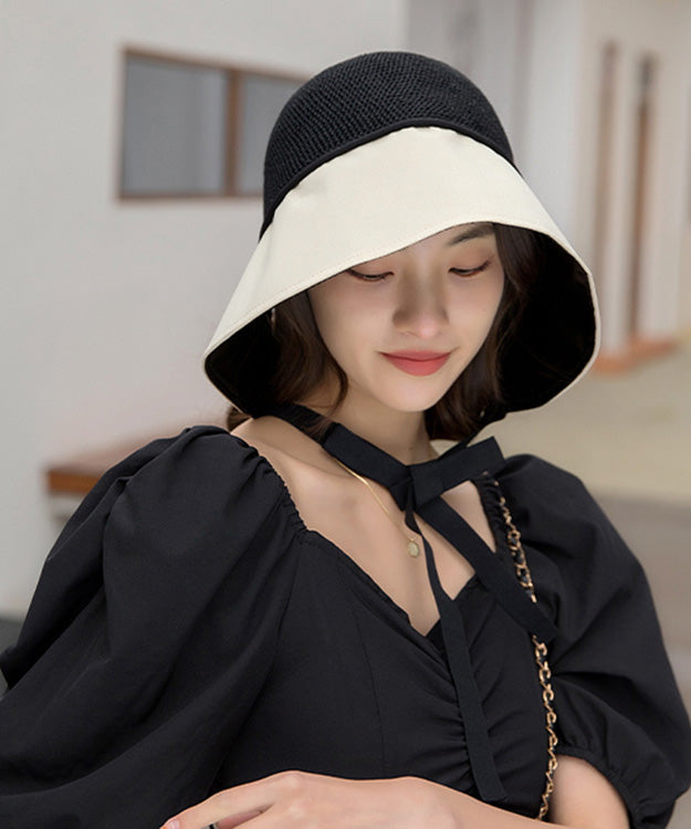 Style Beige Black Patchwork Neck TIie Bucket Hat