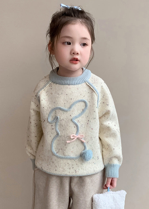 Style Beige Bow Patchwork Cotton Knit Kids Sweater Spring