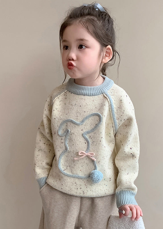 Style Beige Bow Patchwork Cotton Knit Kids Sweater Spring