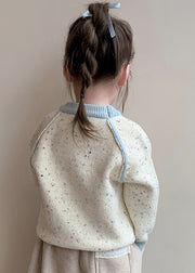 Style Beige Bow Patchwork Cotton Knit Kids Sweater Spring