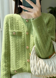 Style Beige O Neck Pockets Button Woolen Cardigans Spring