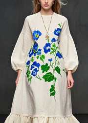 Style Beige Oversized Print Cotton Maxi Dress Spring