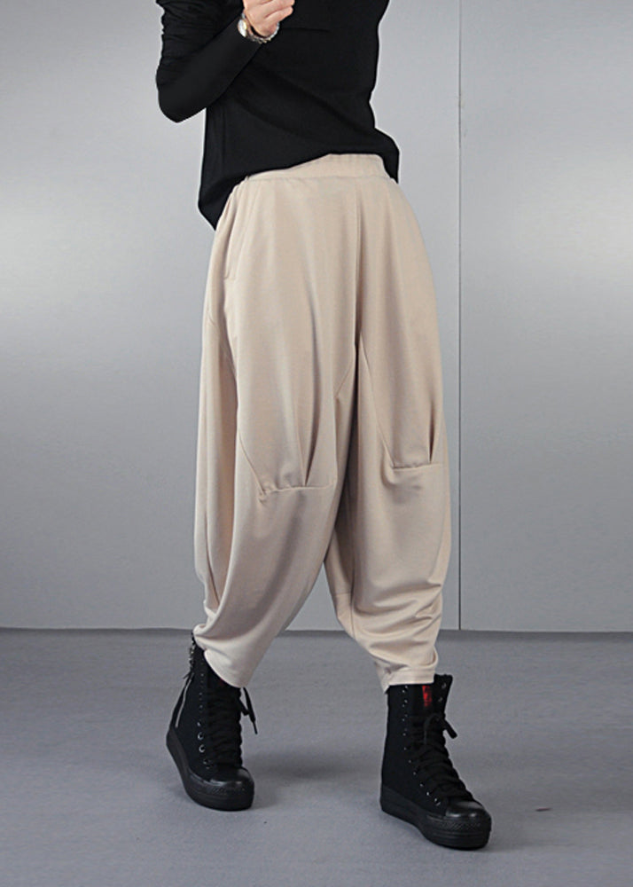 Style Beige Oversized Wrinkled Cotton Pants Spring