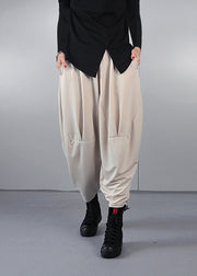 Style Beige Oversized Wrinkled Cotton Pants Spring