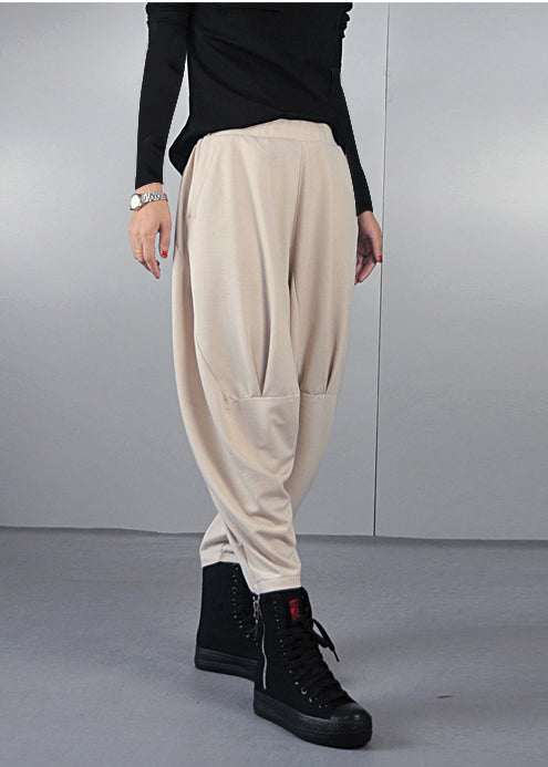 Style Beige Oversized Wrinkled Cotton Pants Spring