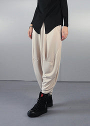 Style Beige Oversized Wrinkled Cotton Pants Spring