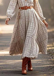 Style Beige Print Exra Large Hem Linen Tunic Dresses Spring