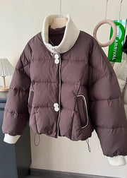 Style Beige Stand Collar Pockets Fine Cotton Filled Short Coat Winter