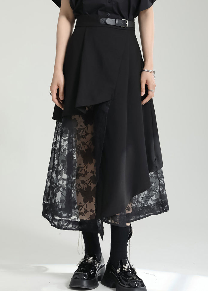 Style Black Asymmetrical Tulle Patchwork Cotton Skirts Summer