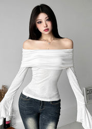 Style Black Cold Shoulder Cotton Blouse Top Long Sleeve
