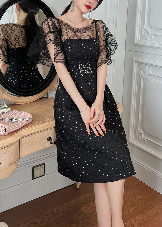 Style Black Dot Hollow Out Tulle Patchwork Long Dresses Summer