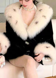 Style Black Fur Collar Patchwork Mink Hair Short Coat Winter