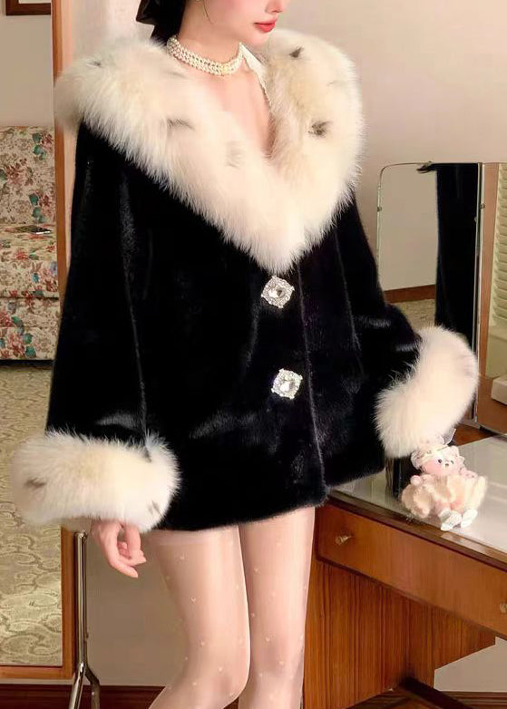 Style Black Fur Collar Patchwork Mink Hair Short Coat Winter