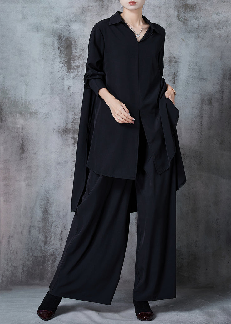 Style Black Oversized Low High Design Chiffon Two Pieces Set Spring