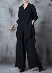 Style Black Oversized Low High Design Chiffon Two Pieces Set Fall