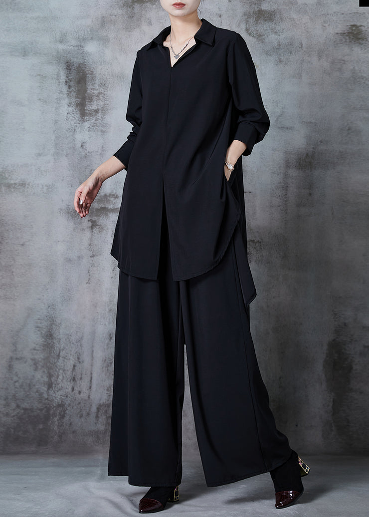 Style Black Oversized Low High Design Chiffon Two Pieces Set Spring