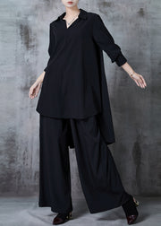 Style Black Oversized Low High Design Chiffon Two Pieces Set Fall