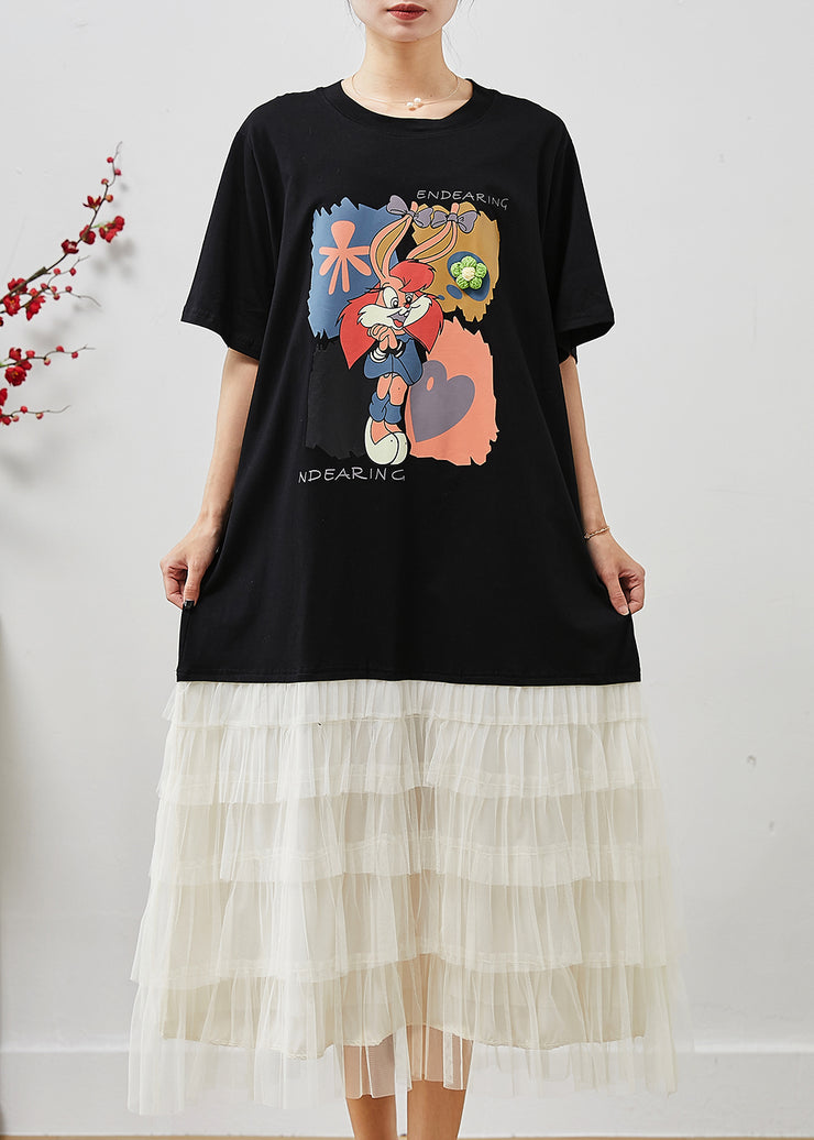 Style Black Oversized Patchwork Cartoon Tulle Party Dress Summer