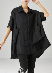 Style Black Oversized Patchwork Cotton Blouses Summer