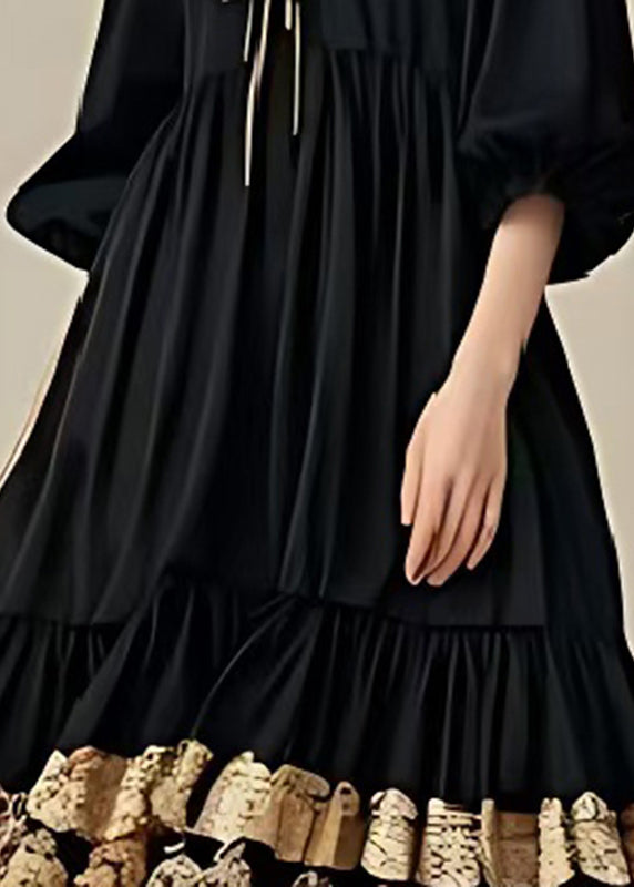 Style Black Oversized Patchwork Lace Cotton Holiday Dress Spring