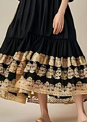 Style Black Oversized Patchwork Lace Cotton Holiday Dress Spring