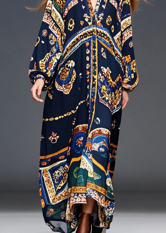 Style Black Oversized Print Chiffon Robe Dresses Spring