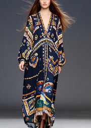 Style Black Oversized Print Chiffon Robe Dresses Spring